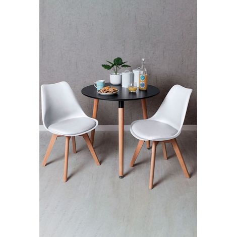 Conjuntos de mesa y sillas - Conjunto Mesa Tower Redonda 80 cm Negra y Pack 2 Sillas Synk Basic - Blanco (1/5)