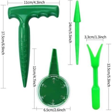 Lot de 4 distributeurs de graines réglables à main, plantoirs et perforateurs de trous plus larges, outils de jardinage à main (1/3)