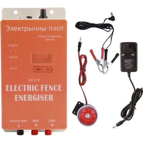 Électrificateur de clôture 30 km, sécurité haute tension impulsions, alarme clôture animaux extérieur, prise UK 100-240V (1/5)