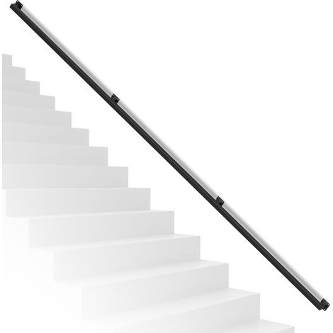 TolleTour Pasamanos de pared cuadrado 300 cm negro, hierro con recubrimiento en polvo, en 3 piezas, para escalera, pasillo, balcón, ático y oficina (1/5)