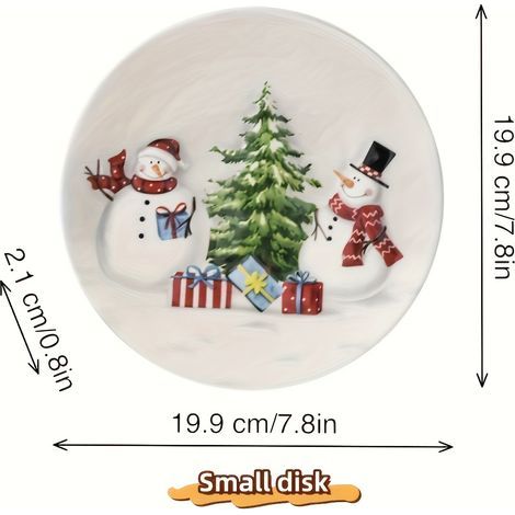 Assiette ovale en céramique design Noël nordique - Motifs de bonhommes de neige, cadeaux et sapins rouges et blancs - Vaisselle sûre pour aliments, id (1/5)