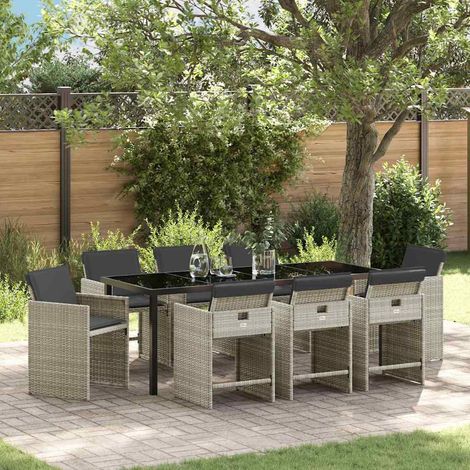 Garten Essgruppe 9 pcs Hellgrau Poly-Rattan (1/5)