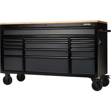 Draper 27225 BUNKER 15 Drawer Workbench Roller Tool Cabinet, 61"", Grey