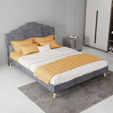 Bett Doppelbett 140x200 Polsterbett Grau Stoff OKMYHOME
