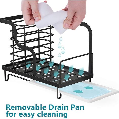 noir-rangement Evier Cuisine Support Brosse Ponge Organiseur Pour Poser Acier Inoxydable (1/5)