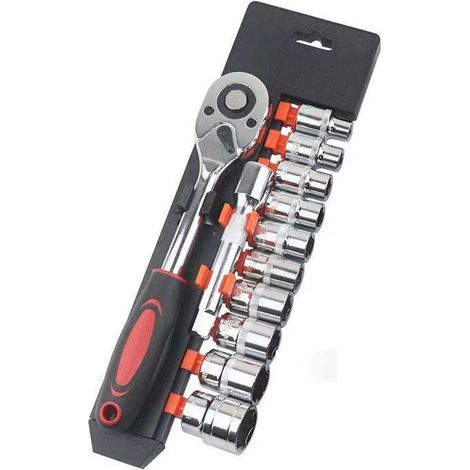 Jeu de douilles 1/4 ", 12 pièces, entraînement métrique 4-13 mm avec clé à cliquet à dégagement rapide 24 dents et barre d'extension 6" (1/4)
