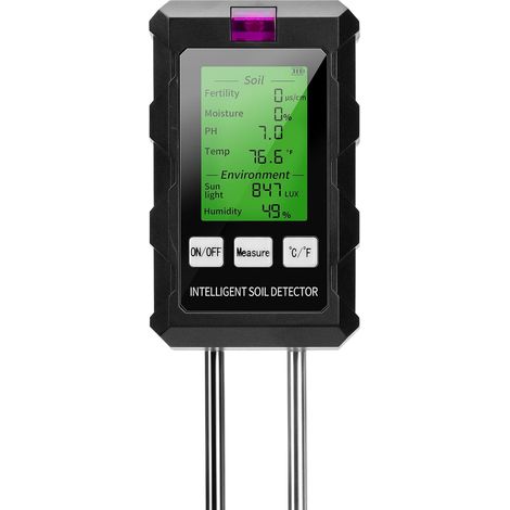 Medidor de suelo 6 en 1, pH/temperatura/humedad/luz, tecnología de doble sonda, medidor de pH, para suelo, jardín, granja, césped y huerto. (1/5)