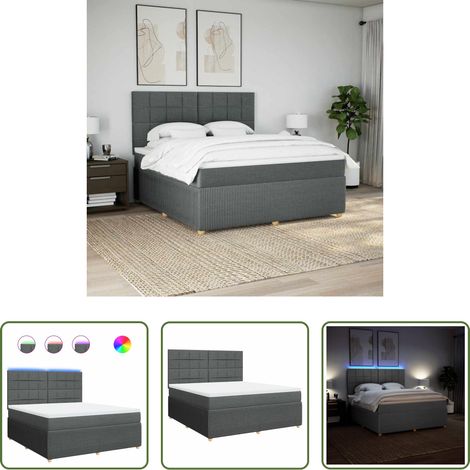 vidaXL LED-Beleuchtung - Boxspringbett mit Matratze Dunkelgrau 180x200 cm Stoff (1/5)