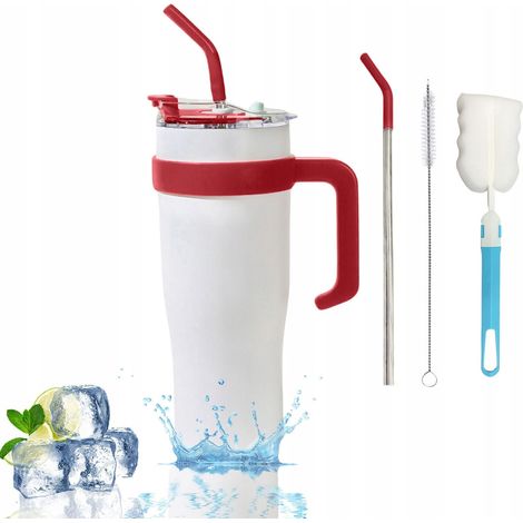 Devesanter Thermobecher 1200 ml, Strohhalm + Deckel, Edelstahl, Weiß (1/5)