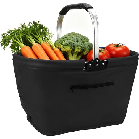Panier à provisions pliable, 43 x 28 x 22 cm, panier de pique-nique avec poignées rembourrées, panier de transport avec armature en aluminium, sac de courses robuste pour les courses, les pique-niques (1/5)