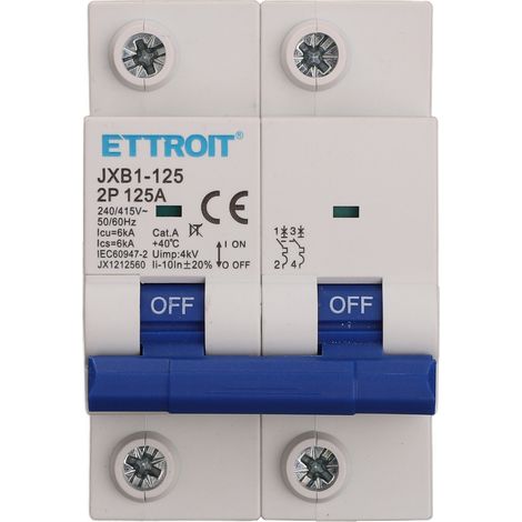ETTROIT JX1212560 INTERRUTTORE MAGNETOTERMICO 2P 125A 6KA 220V AC 2 MODULI GUIDA DIN (1/3)