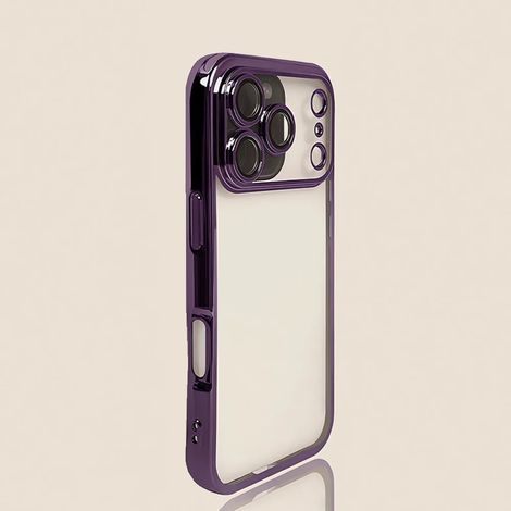 Coque transparente électroplaquée pour iPhone (iPhone 17 Pro Max violet) avec protection d'objectif pour appareil photo