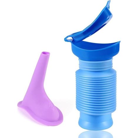 Urinoir rétractable portable 750 ml – Entonnoir violet – Conception étroite 30 cm – Idéal pour camping, voiture, voyage, embouteillage (1/5)