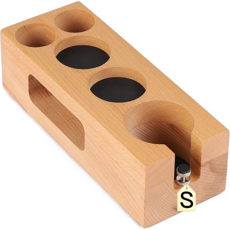 Stazione pressino per caffè espresso per portafiltro da 51-54 mm, accessorio pressino per caffè in legno di faggio, contenitore (1/4)