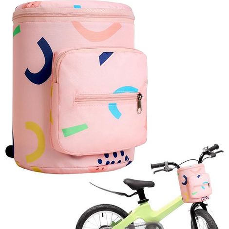 Bolsa plegable para manillar de bicicleta infantil - Accesorios de fresa rosa para cesta de bicicleta, bicicleta de equilibrio y patinete (1/5)
