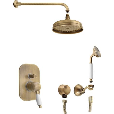 Sapho Kirké - Set de douche avec mitigeur encastré, avec corps d’encastrement, diamètre 20 cm, bronze/blanc KI42BB-01 (1/2)