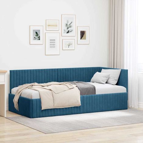 Corner Bed Frame with Headboard Blue 90 x 200 cm Velvet vidaXL (1/5)