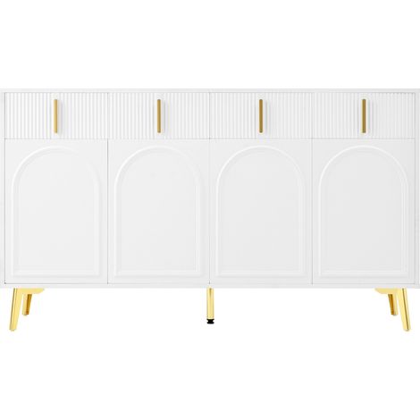 Aparador blanco de MDF con 4 puertas, 4 cajones y estantes ajustables 140 x 38 x 82 cm HOMVRA (1/5)