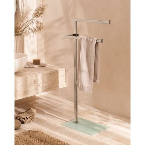 Exagonshop Piantana Portasciugamani cromo con base in vetro