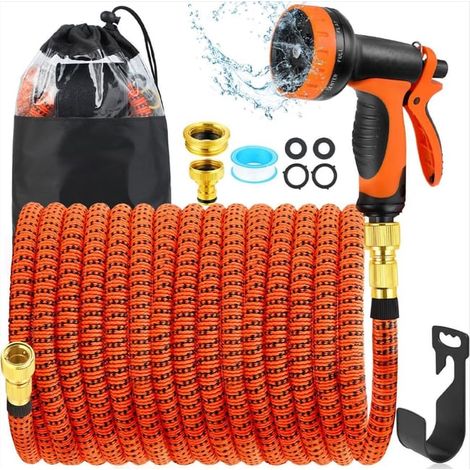 Tuyau d'arrosage extensible 30 m avec pistolet pulvérisateur, tuyau extensible anti-emmêlement avec raccords 19 mm et 12 mm (SKU produit : 96505404  SKU Offre : mkh25.6.26-12) (1/5)