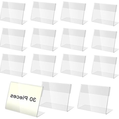 30 portatarjetas acrílicos de 9 x 6 cm, letreros para buffet, soporte acrílico, soporte transparente, expositor de tarjetas de visita, tienda (1/5)