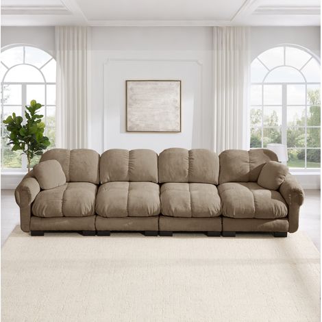 Sofá modular de chenilla marrón, 330 x 86 x 90 cm, carga 600 kg OKMYHOME (1/5)