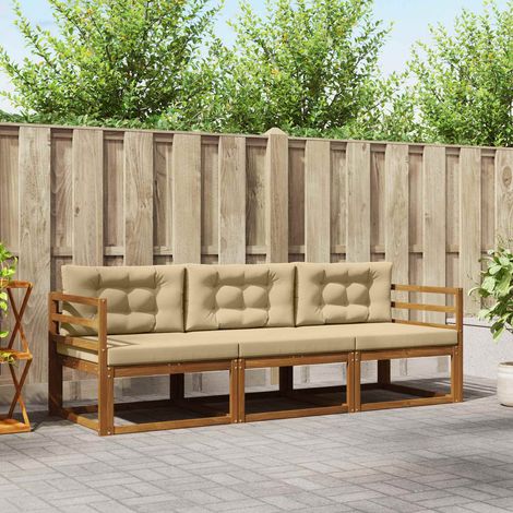 Outdoor-Sofagarnitur mit Kissen 3 pcs Natur und Beige (1/5)