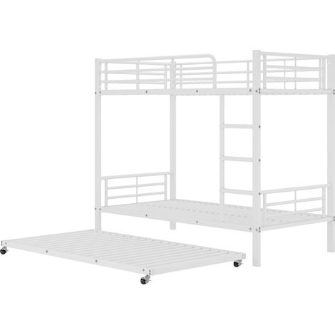 Lit superposé en métal blanc avec lit gigogne 90 x 200 cm et 90 x 190 cm (1/5)