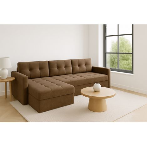 Sofello Ecksofa mit Schlaffunktion braun IVIO I aus Velour stoff in modischen Farben.Moderne Steppung.HIT 2025 (1/5)