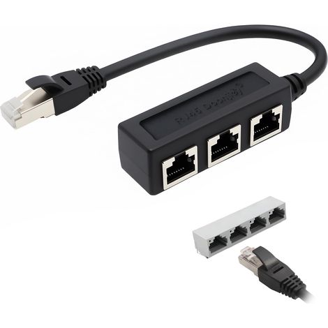 RJ45 1 Male to 3 Female Splitter Ethernet Network Adapter LAN Network Adapter, RJ 45 Coupler, Ether Net LAN Cable Extender for Cat5, Cat5e, Cat6, Cat7 (1/5)