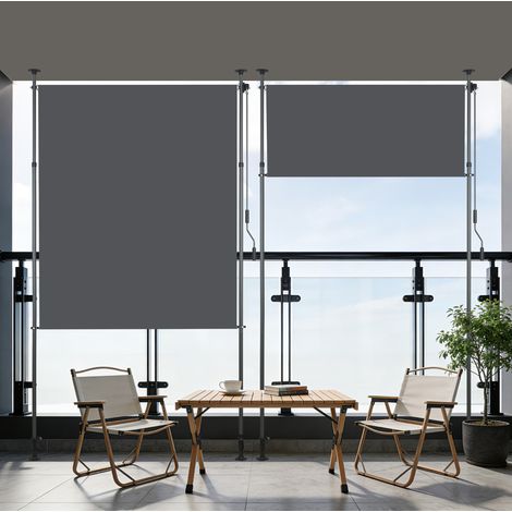 Store vertical escamotable 200x270 cm sans perçage avec manivelle, en polyester, gris foncé, pour balcon et terrasse (1/5)