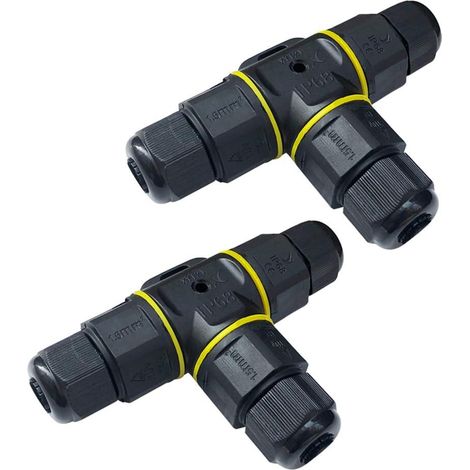 Lot de 2 Connecteurs de Câble Étanche IP68 en T - Raccordement Électrique Extérieur Triphasé 3 Broches 5-12mm (1/5)