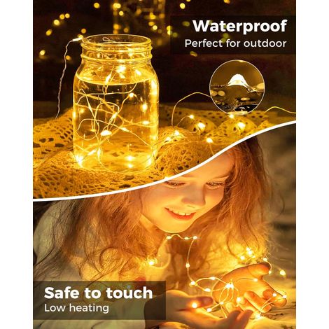 Batteriebetriebene LED-Lichterkette, 2 m, kleine Lichterkette, 20 LEDs, Silberdraht, Mini, batteriebetrieben, Mikrodraht, wasserdicht, für Weihnachtshochzeitsfeier-Dekoration, Warmweiß