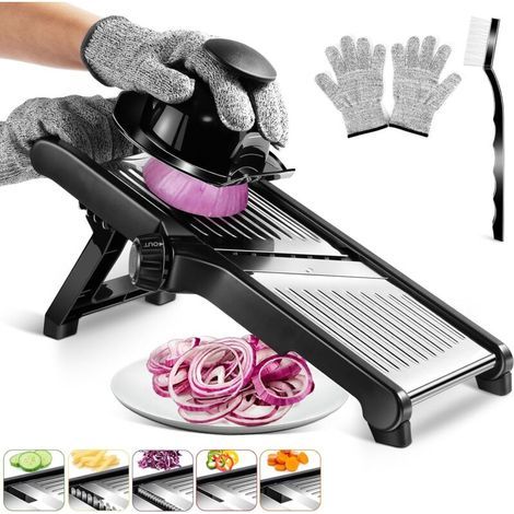 Affettatrice per verdure regolabile in acciaio inox, affettatrice professionale da cucina, affettatrice manuale multifunzionale con lame affilate per diversi spessori di taglio. (1/4)