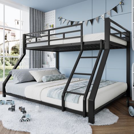 Litera 90/200 cm y 140/200 cm de metal negro con escalera, barandillas de seguridad y certificación EN747 (1/5)