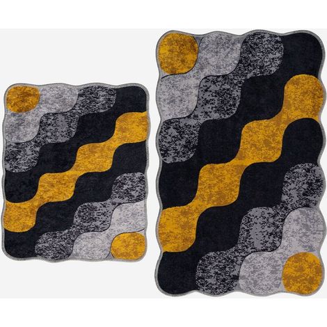 Set Badematten aus Polyester, rutschfest, Circle-Set - Gelb (1/4)