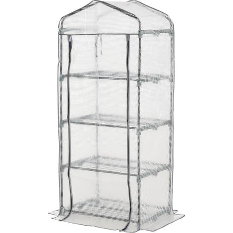 Mini Portable Greenhouse with 4 Tiers Compact Design Metal Frame and PE Cover for Plants 160H x 70L x 50W cm