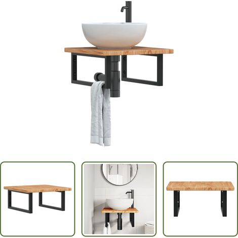 Étagère de lavabo - Étagère de vasque murale acier et bois de chêne massif (1/5)