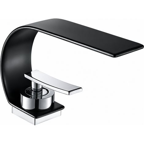 Mitigeur Lavabo Cascade Grand Col de Cygne Noir et Argent Robinet Sans Flexibles d'Alimentation 25 × 19 × 7 cm – Livraison gratuite