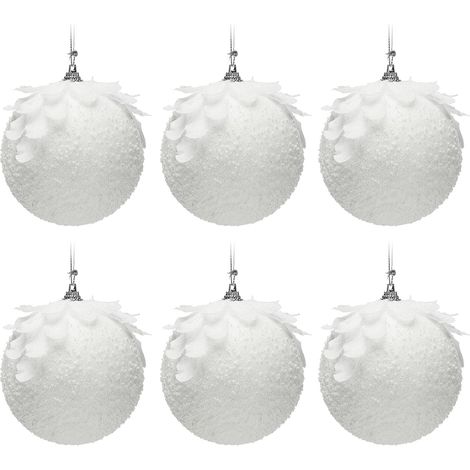 6PCS Ornements De Boule De Noël Blanc Pailleté, Boules D'ornements D'arbre De Noël Étincelants, Boules D'ornements De Noël Suspendus, Décoration D'arbre De Noël (1/5)