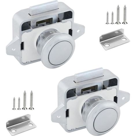 2 Pieces Bouton Poussoir Loquet Serrure Camping Car en Métal 14-16mm Bouton Poussoir Porte Sans Clé Serrure de Meuble de Porte avec Vis Pour Placard Camping-car Yachts Tiroir Caravane Armoire-INHHUB (1/5)