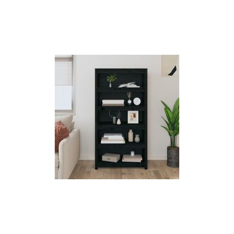 Bibliothèque Noir 80x35x154 Bois de pin massif (1/5)