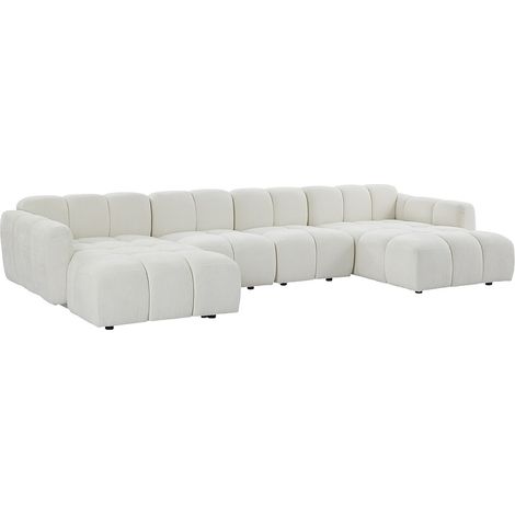 Canapé d'angle panoramique modulable en tissu texturé blanc cassé CARLIVI