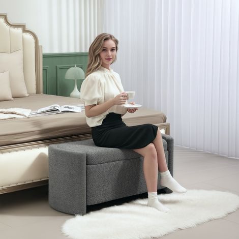 Banco baúl (105x44x45,5 cm), con almacenaje, asiento acolchado, poliéster gris (1/5)