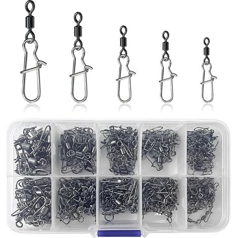 210 Pièces Emerillon de Pêche, Emerillon Rolling avec Snap Coastlock, Anneau Soudé en Acier Inoxydable, Émerillons de Pêche Haute Vitesse Pêche Baril Connecteur Anneaux 2 4 5 6 8 (1/5)