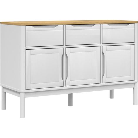 Credenza buffet cassettiera mobile contenitore organizer cucina soggiorno soggiorno FLORO 114 x 43 x 74 cm legno massello di pino bianco 020031756