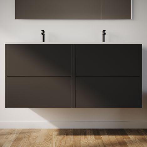Meuble de salle de bain 120cm avec double vasque - 4 tiroirs - sans miroir - noir - MONA (1/5)