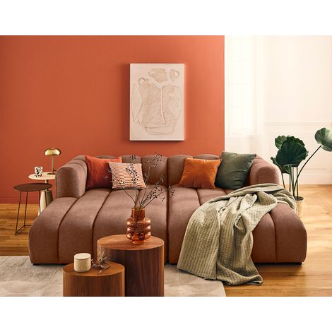 Debbie - modulares sofa gerade 3-sitzer mit doppeltem récamiere - tiefe sitzfläche - in texturiertem stoff - terrakotta (1/5)