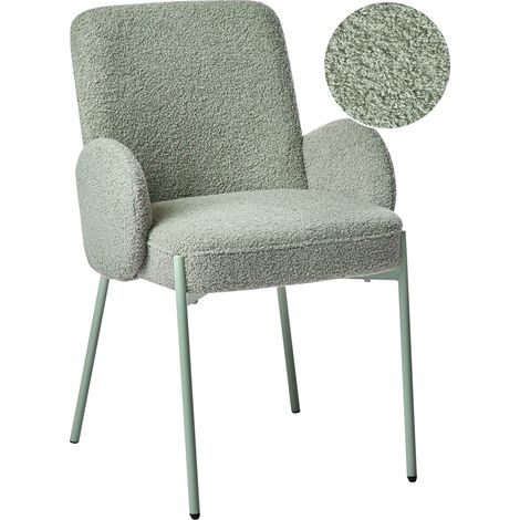 Dining Room Chair Light Green Boucle Upholstery Light Base Iron Frame Retro Design MAGEE
