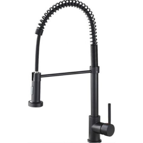 Schwarze Einhebel-Küchenarmatur mit ausziehbarer Brause, moderner 360° schwenkbarer Küchenwasserhahn aus Edelstahl für Bauernhof, Wohnmobil, Waschküche, Campingbus
